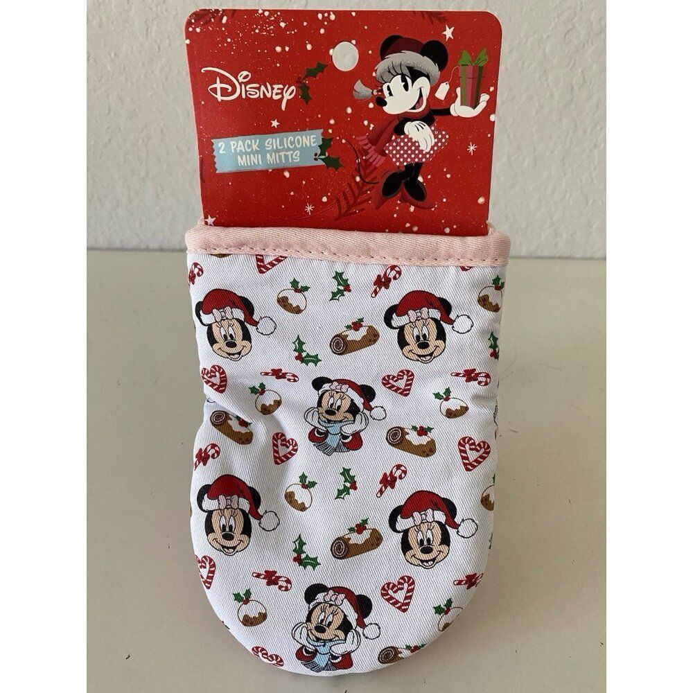 2 Pk Disney Minnie Mouse Mini Oven Mitts Christmas‎ Holiday Yule Log Candy Canes